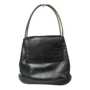 Vintage BALLY Black Leather Shoulder Bag Purse Flap Stiff Strap